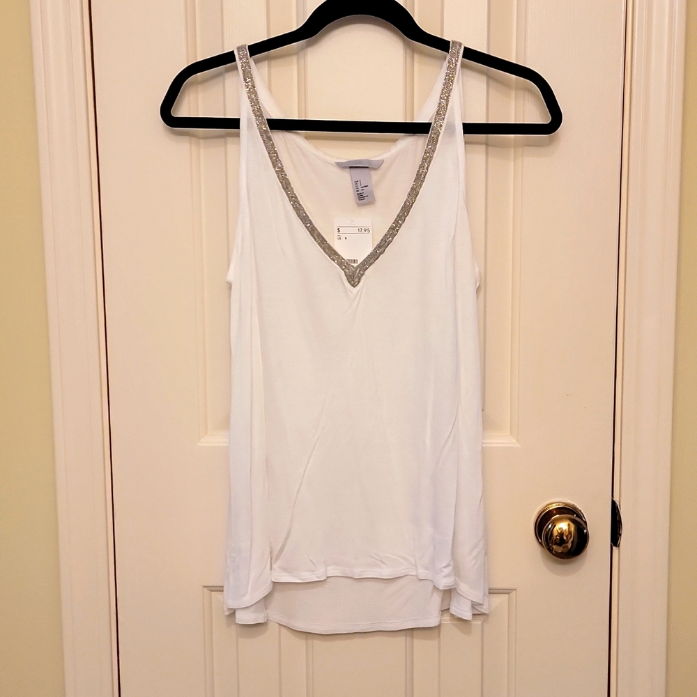 NWT H&M white beaded tank sz small